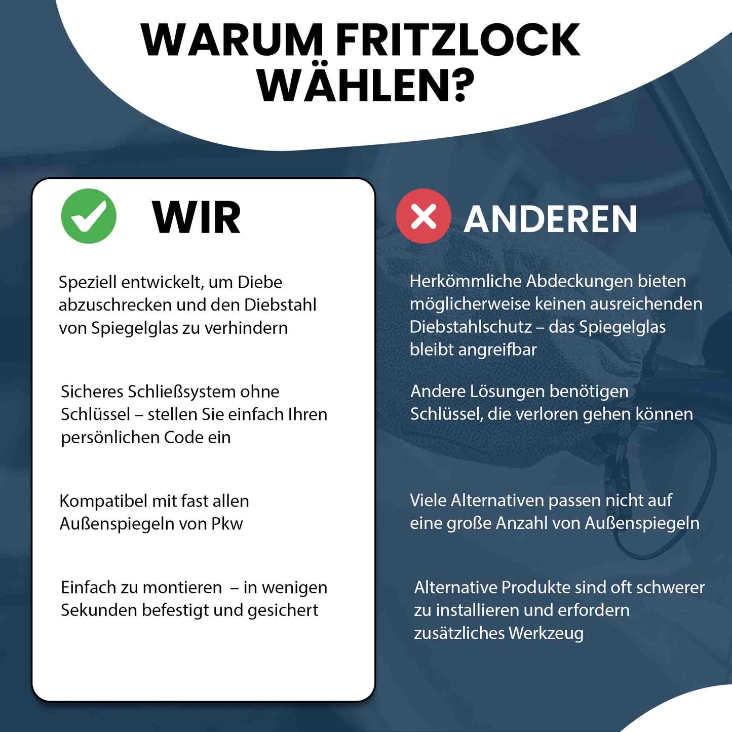 FritzLock Spiegelhülle XL – Diebstahlschutz für große SUV-Spiegel