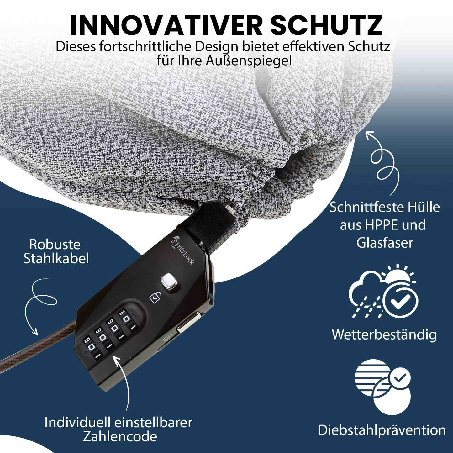 FritzLock Spiegelhülle XL – Diebstahlschutz für große SUV-Spiegel